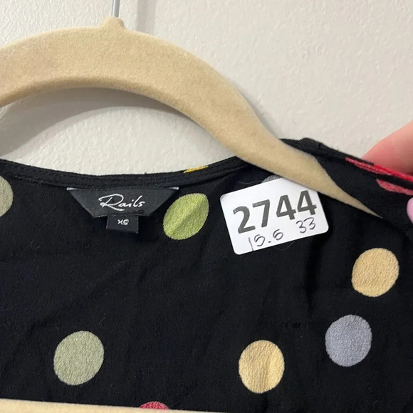 Rails Womens Multicolor Wrap Dress XS Koreen Retro Dot Ruffle Flutter Sleeve - Picture 2 of 11